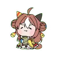 a cartoon drawing of a girl holding a mug