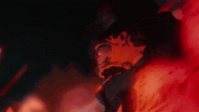a painting of a person in a red and black background