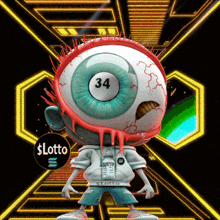a cartoon character with a huge eye and a lottery ball on it