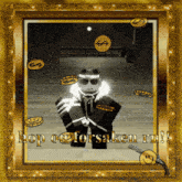 a picture of a man surrounded by gold coins with the words hop on forsaken rn