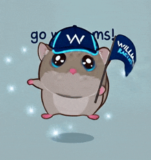 a drawing of a hamster wearing a hat and holding a william racing flag