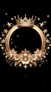 a gold frame with flowers and a crown on it