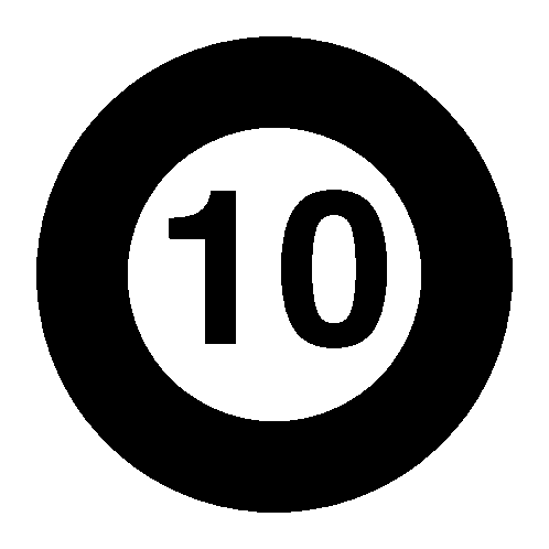 a black circle with the number 10 inside
