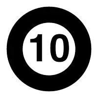 a black circle with the number 10 inside