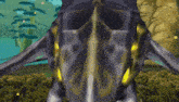 a close up of a dragon 's head in a video game with a blurred background .