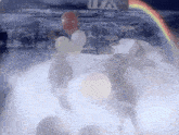 a blurred image of a person holding a red balloon