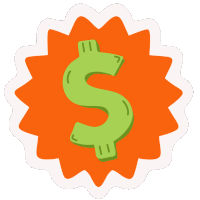 a green dollar sign is surrounded by an orange star
