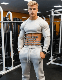 a man in a crop top is in a gym