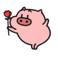 a cartoon pig is holding a red rose in its paw .