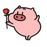 a cartoon pig is holding a red rose in its paw .