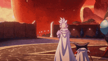 a couple of anime characters are standing in front of a red wall