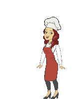 a woman in a chef 's hat and apron is dancing