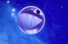 a purple ball with a black hole in the middle is floating in space