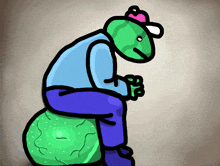 a cartoon of a person sitting on a green object