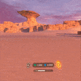 a screenshot of a video game shows a rock formation with a purple sky in the background