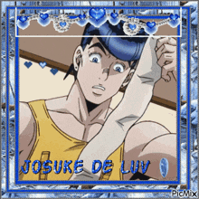 a picture of josuke de luv from jojo 's bizarre adventure in a blue frame
