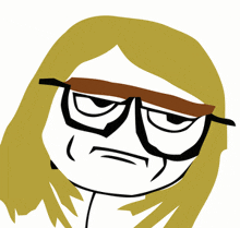 a cartoon drawing of a woman wearing glasses and making a funny face