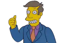 a cartoon character in a blue suit and tie is giving a thumbs up