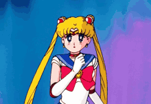 a cartoon of sailor moon with a red bow on her chest