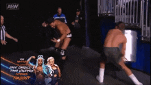 a wrestling match is being shown on a aew channel
