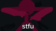 a drawing of a person with a red halo around their head and the word stfu on it