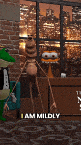 a green crocodile in a tuxedo is standing next to a woman sitting on a couch with the words particular moment below it