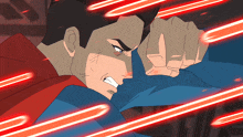 a cartoon drawing of superman with a red light behind him