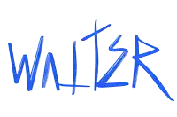 the name walter is written in blue letters on a white background
