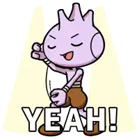 a cartoon character with a crown and the word yeah