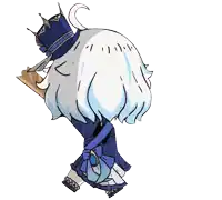 a cartoon character with white hair and a crown on his head