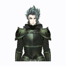 a pixelated image of a person with green hair