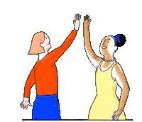 a cartoon of two women giving each other a high five .