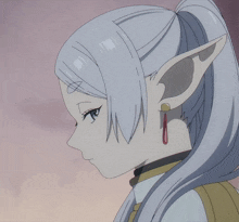 a drawing of a girl with long white hair and ears