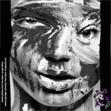 a black and white painting of a woman 's face with the year 2003 on the bottom