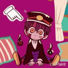 a cartoon character is sitting on the floor with a ghost behind him and a hand pointing at him .