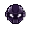 a pixel art drawing of a purple helmet with headphones .
