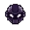 a pixel art drawing of a purple helmet with headphones .