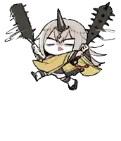 a drawing of a girl with a horn holding a pair of sticks