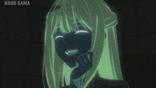 a drawing of a girl with green hair and the words ndds sama on the bottom
