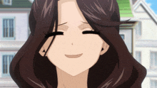 a close up of a woman 's face with a smile on it