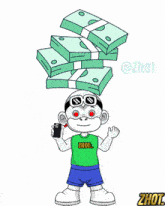 a cartoon character with a zhot shirt holding a lighter
