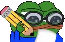 a cartoon frog wearing glasses and holding a pencil and a piece of paper .
