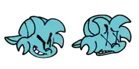 two drawings of a cartoon character with different facial expressions on a white background