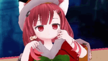 a girl with red hair and a cat ear hat
