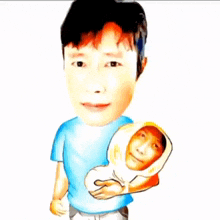 a caricature of a man holding a baby