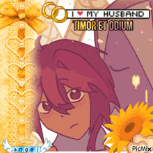 a picture of a girl with the words i love my husband timor et odium