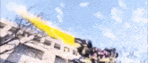 a robot is flying through the air with a sword .