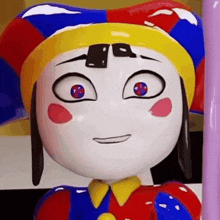 a close up of a cartoon character wearing a colorful hat .