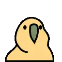 a cartoon drawing of a yellow parrot with a green beak