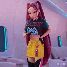 a girl with red hair wearing a netflix shirt